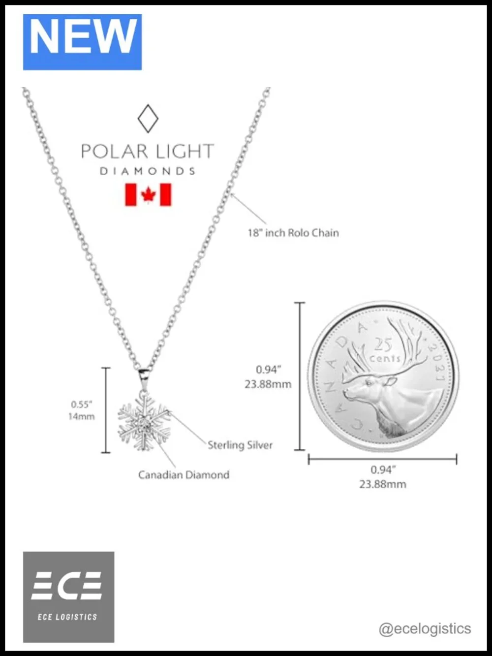Sterling Silver Canadian Diamond Snowflake Pendant Necklace 18